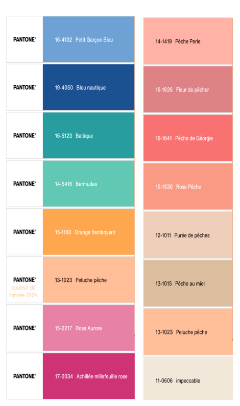 nuancier pantone couleur pêche et couleurs complémentaires
