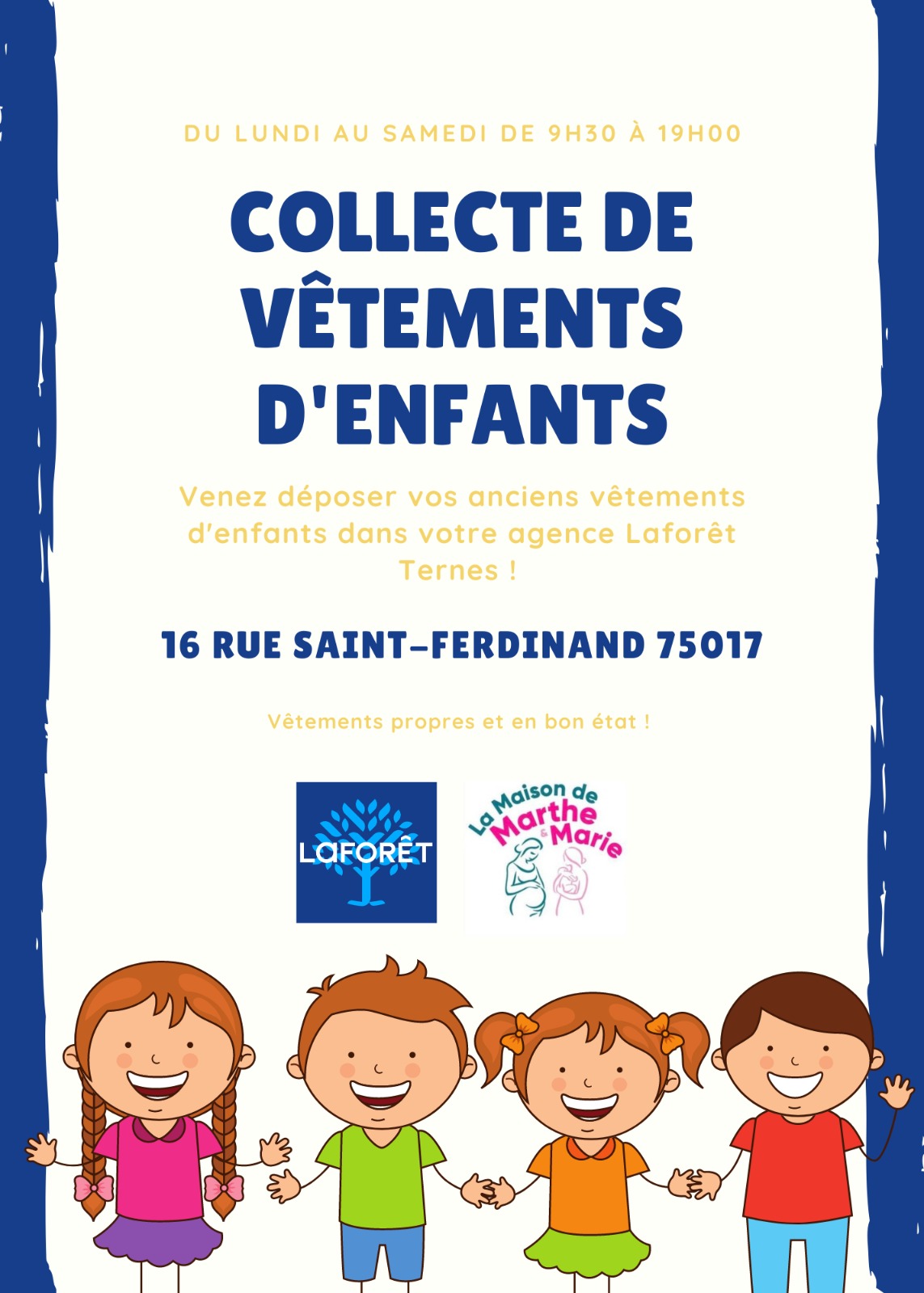 COLLECTE DE VETEMENTS AVEC LA MAISON DE MARTHE ET MARIE Actualités Laforêt Paris 17 ⇔